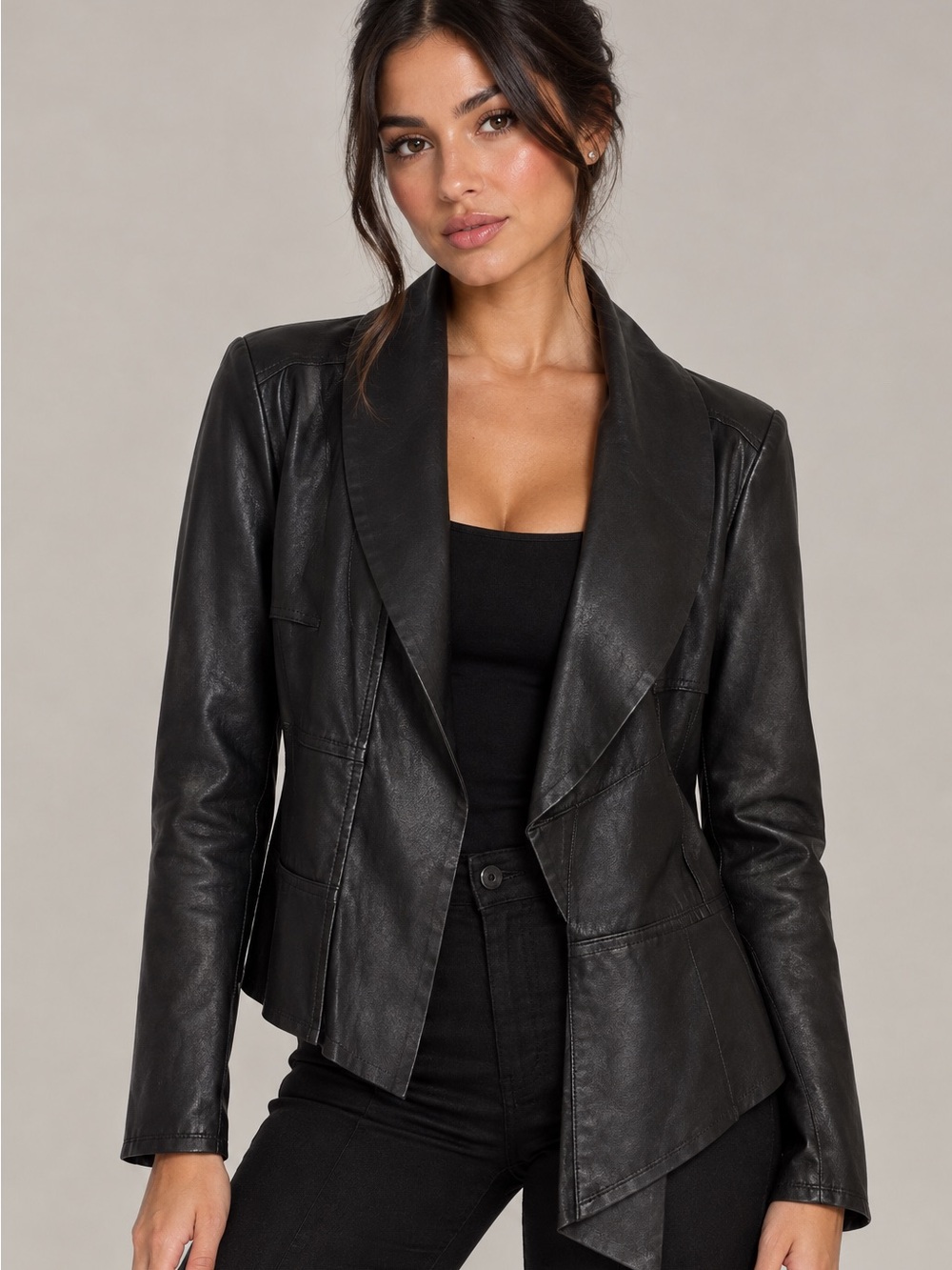 Danier Black 100% Leather Draped Collar Jacket - Women